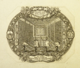 "Ex libris Bibliothecae D. Zach. Conr. ab Uffenbach. M. F." Bookplate of Zacharias Konrad von Uffenbach (1683-1734) Engraved by Johann Ulrich Krauss of Augsburg c.1705