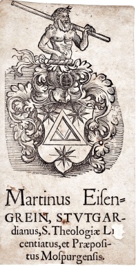 Exlibris des kath. Theologen Martin Eisengrein (1535-1578), Dekan u. Rektor der Universität Ingolstadt, Propst von Moosburg, 1570